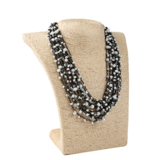 Кольє з бісеру-кришталю, біло-чорне