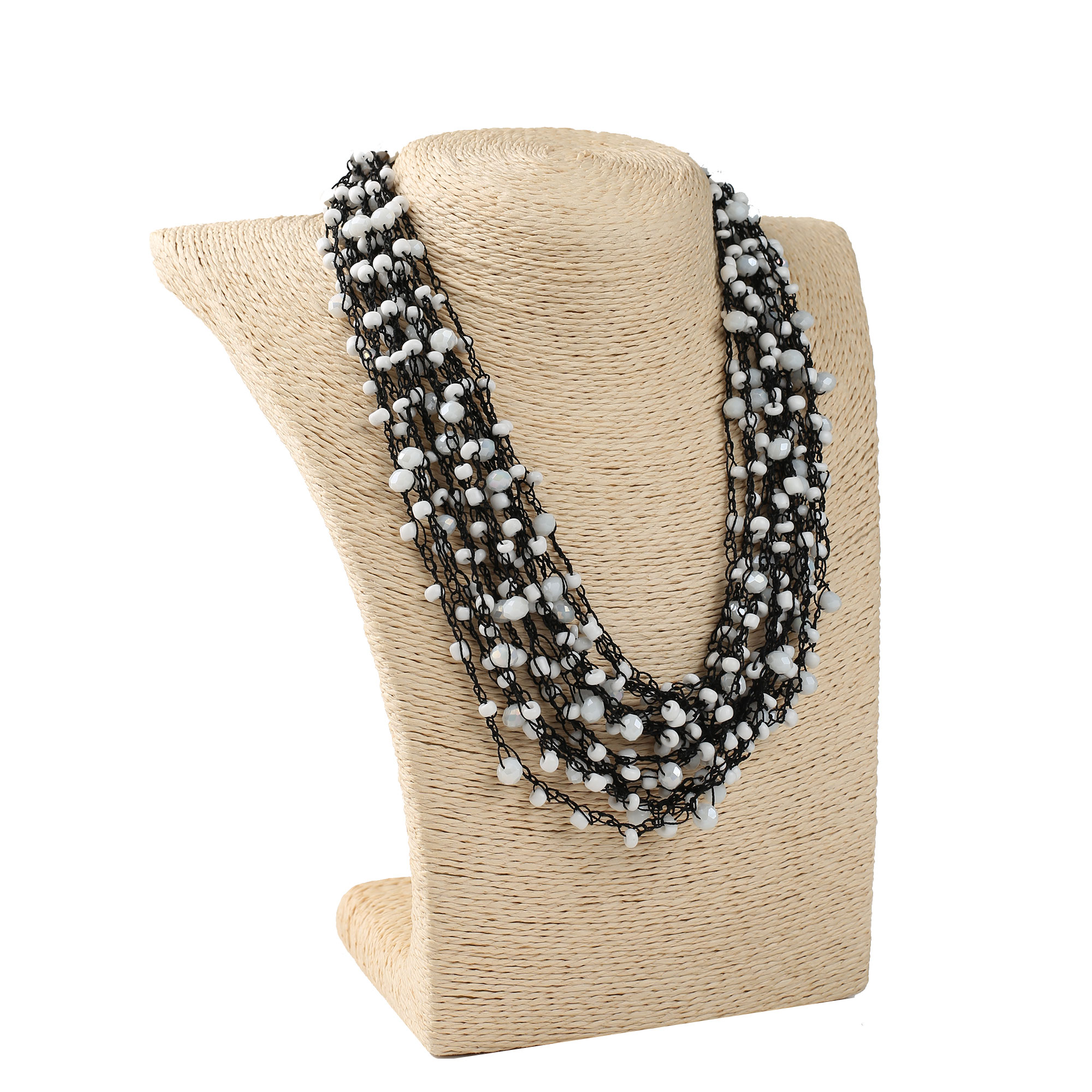 Кольє з бісеру-кришталю, біло-чорне